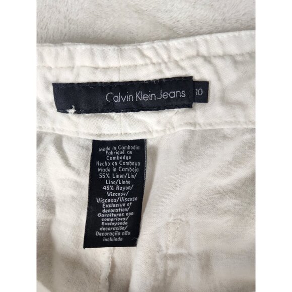 Calvin Klein Pants Women 10 Linen White Pockets Beach Vacation Coastal Lagenlook - Picture 8 of 16